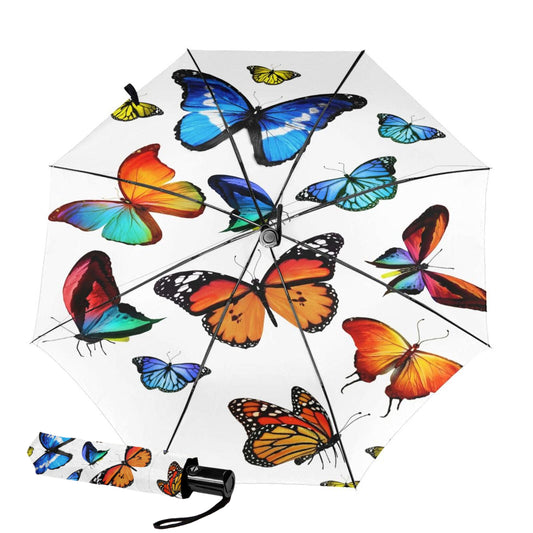 Parapluie UV compact avec motif papillon à l'intérieur