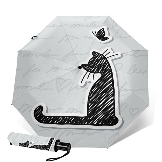 Kleiner, kompakter Regenschirm mit Katzenmotiv