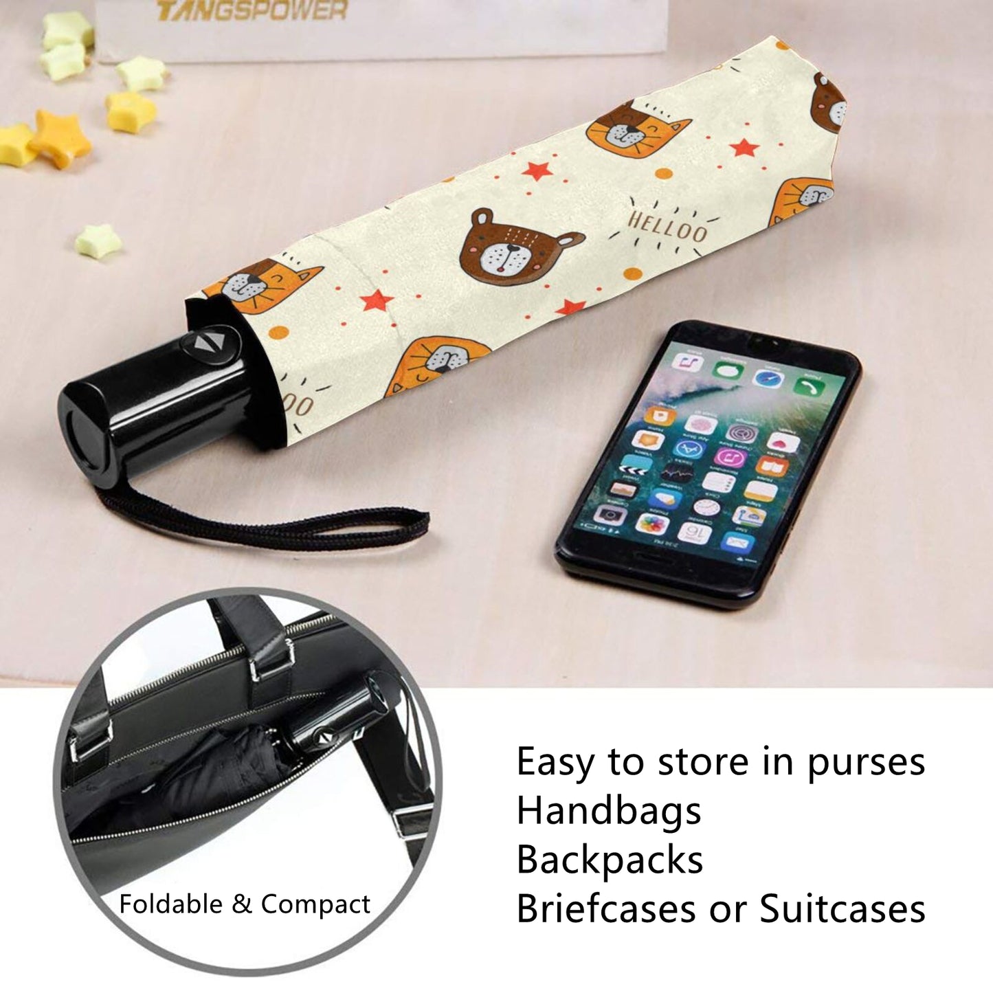 Anime Cat Print Inside Small Automatic Umbrella