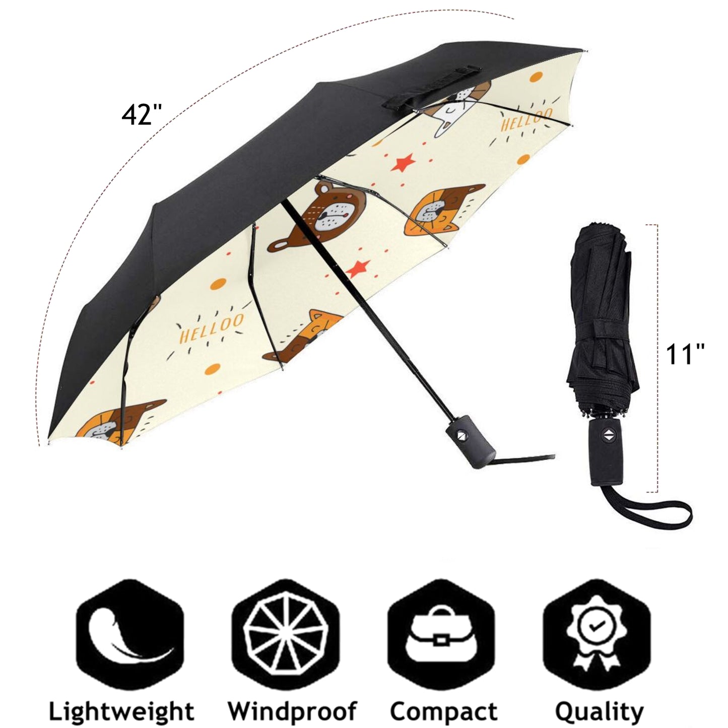 Anime Cat Print Inside Small Automatic Umbrella