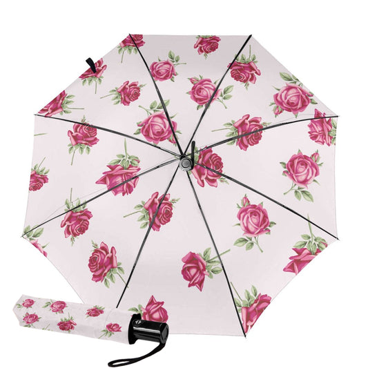 UPF 50+ Automatic Small Travel Umbrella With Classic Rose Inside