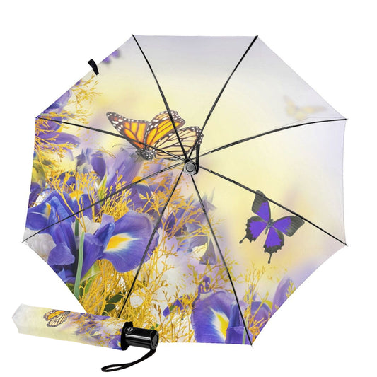 Automatic Open And Close Small Travel Umbrella With Colorful Butterfly Inside