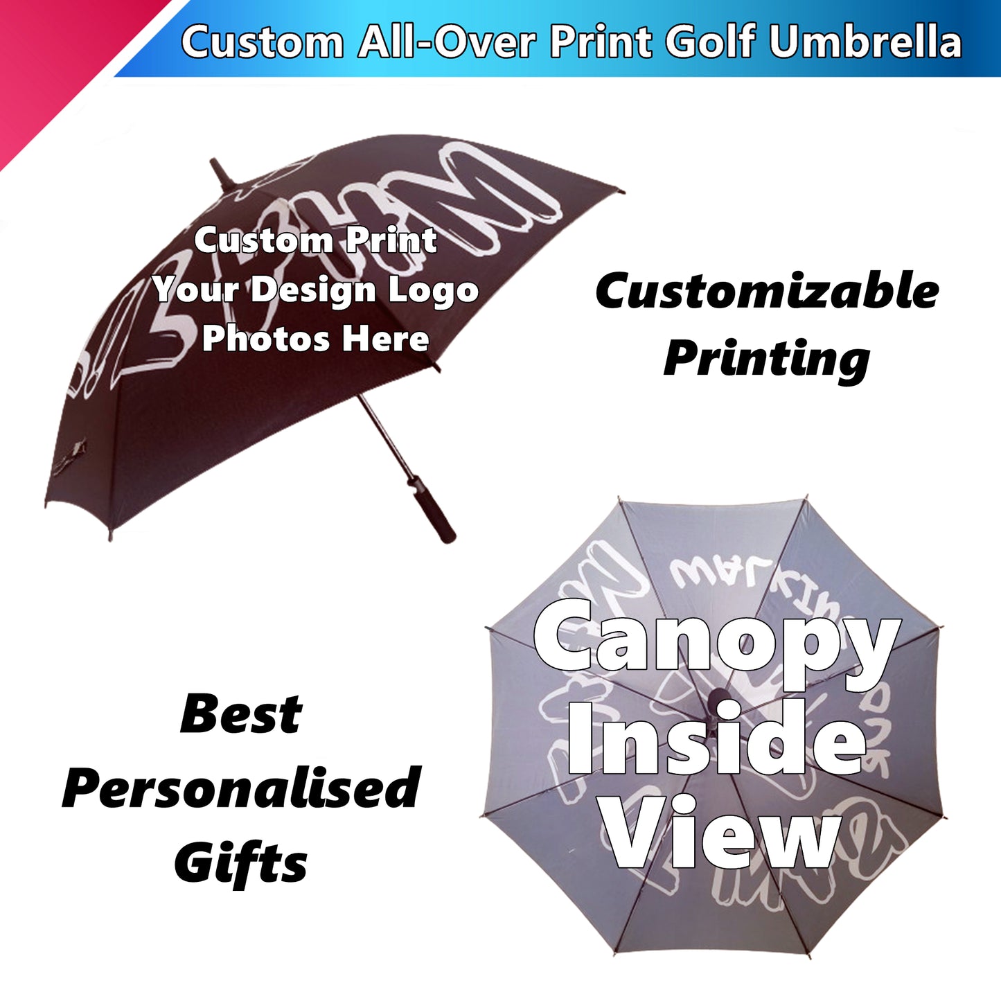 Golfschirme mit individuellem Allover-Print