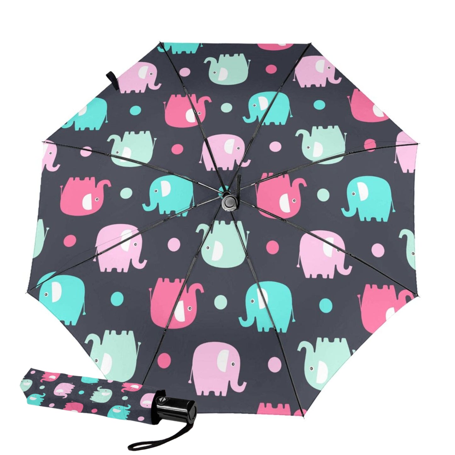 Kleiner Taschenschirm mit niedlichem Elefanten-Print auf der Innenseite