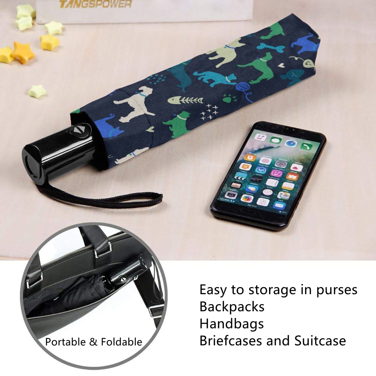 Small Travel Umbrella With Pets Print Inside
