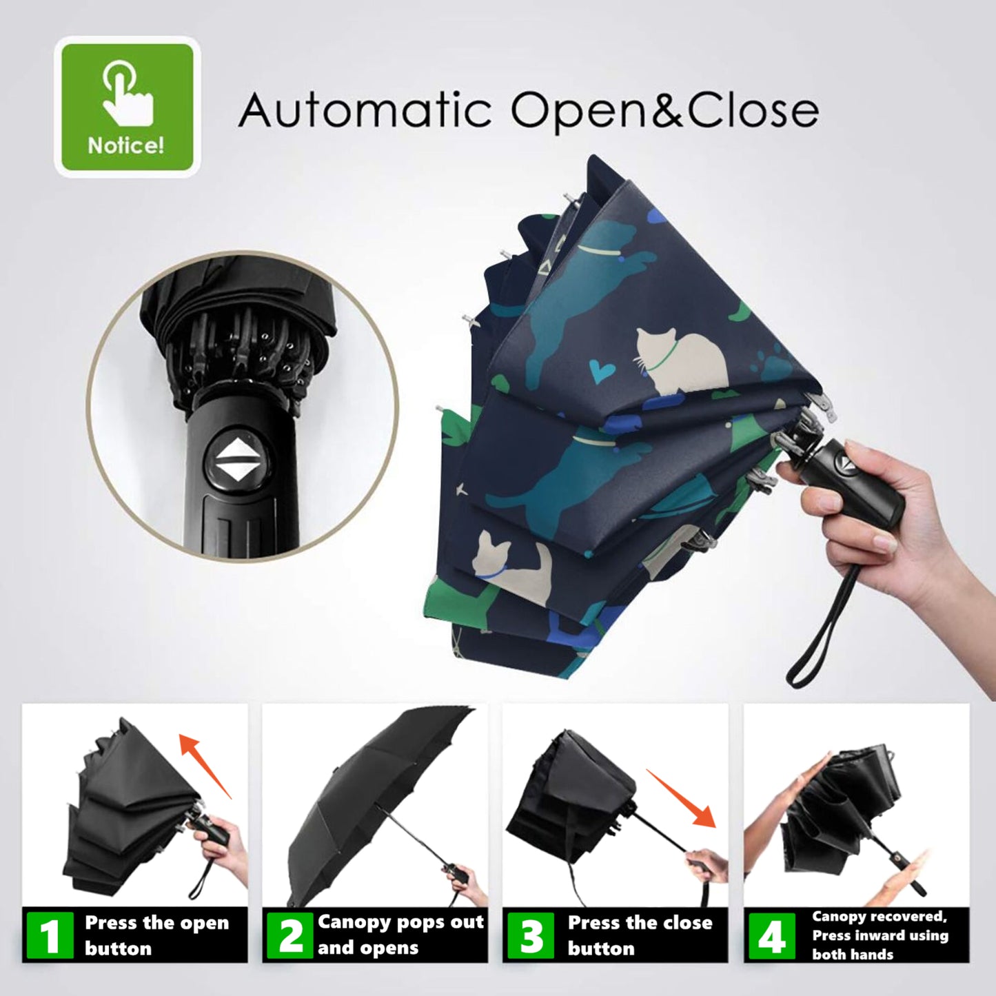 Small Travel Umbrella With Pets Print Inside