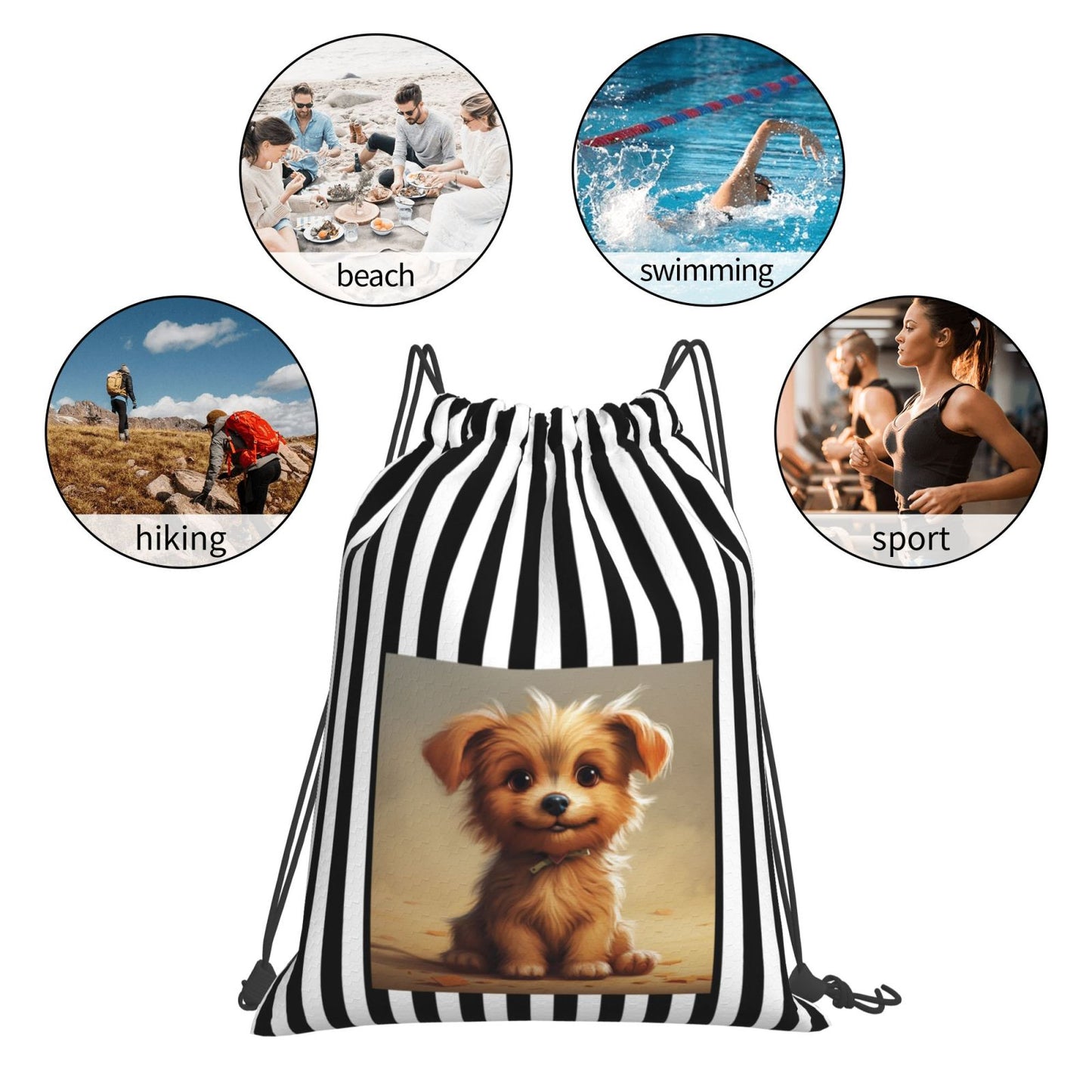 Puppy Drawstring Backpack Bag For Hiking Travel