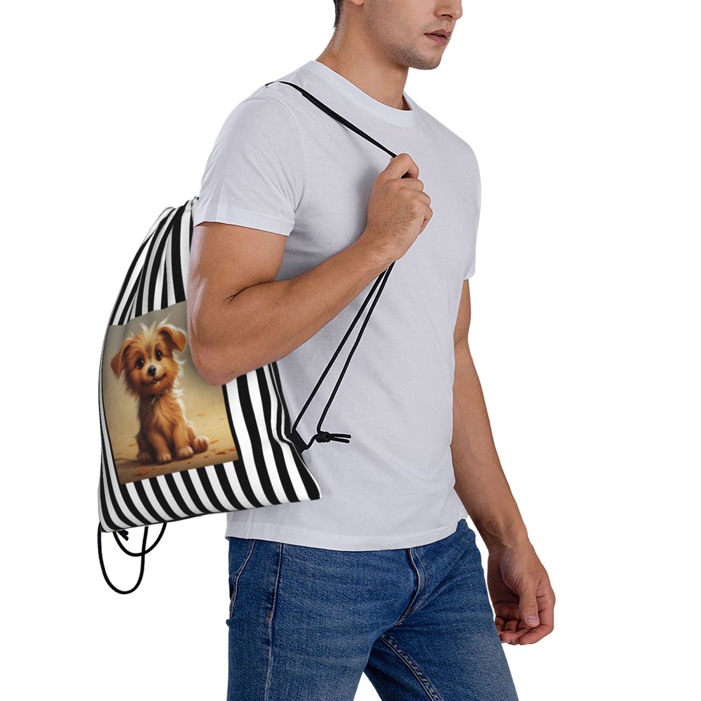 Puppy Drawstring Backpack Bag For Hiking Travel