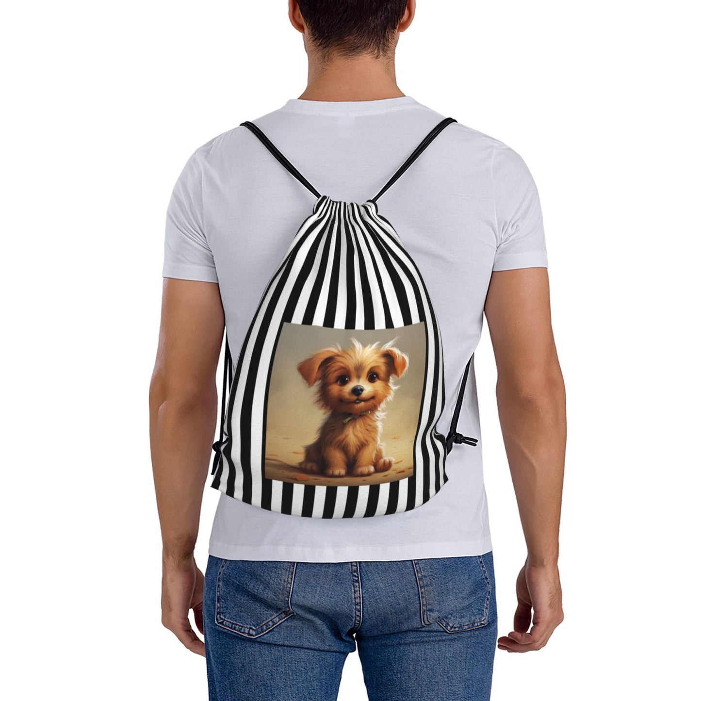 Puppy Drawstring Backpack Bag For Hiking Travel