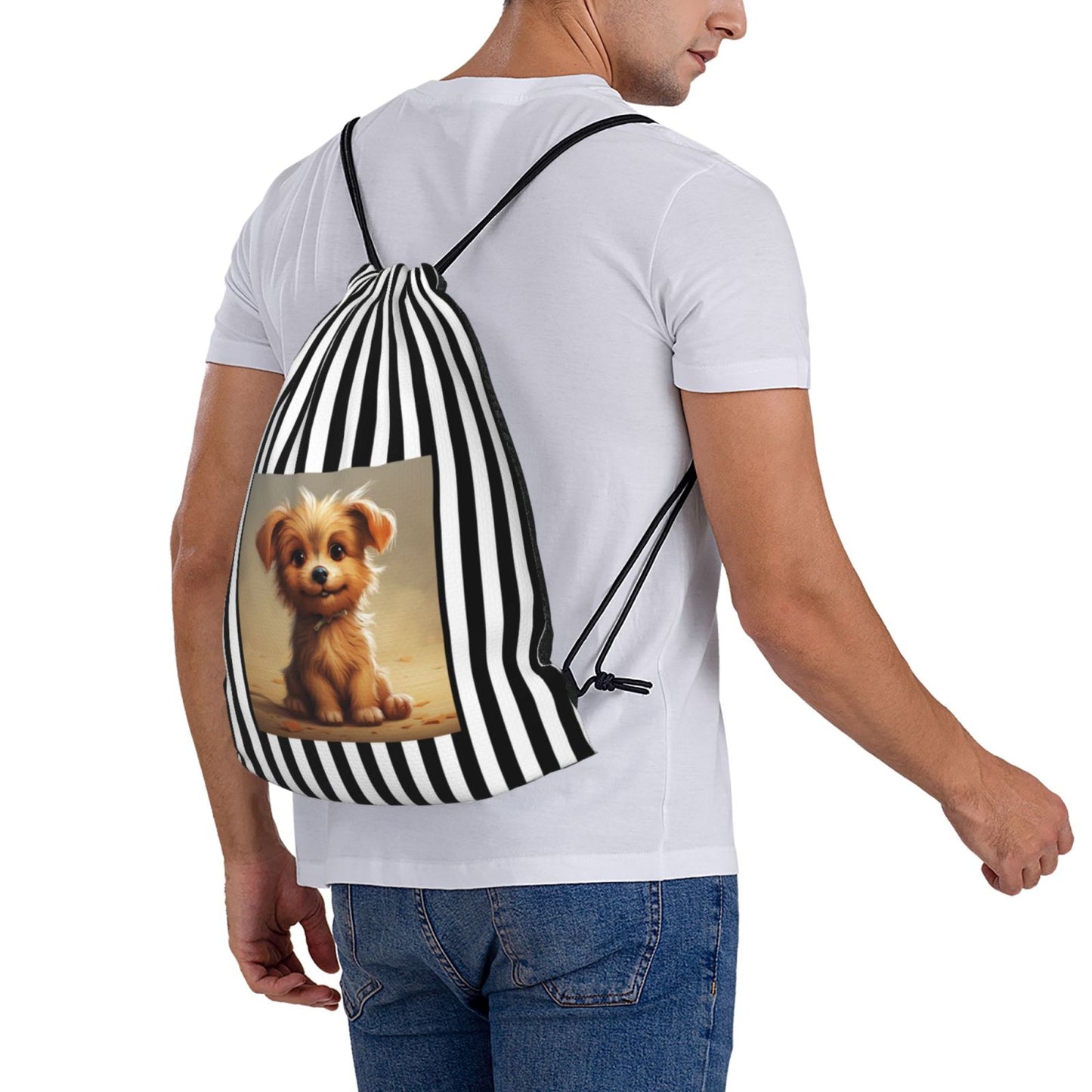 Puppy Drawstring Backpack Bag For Hiking Travel