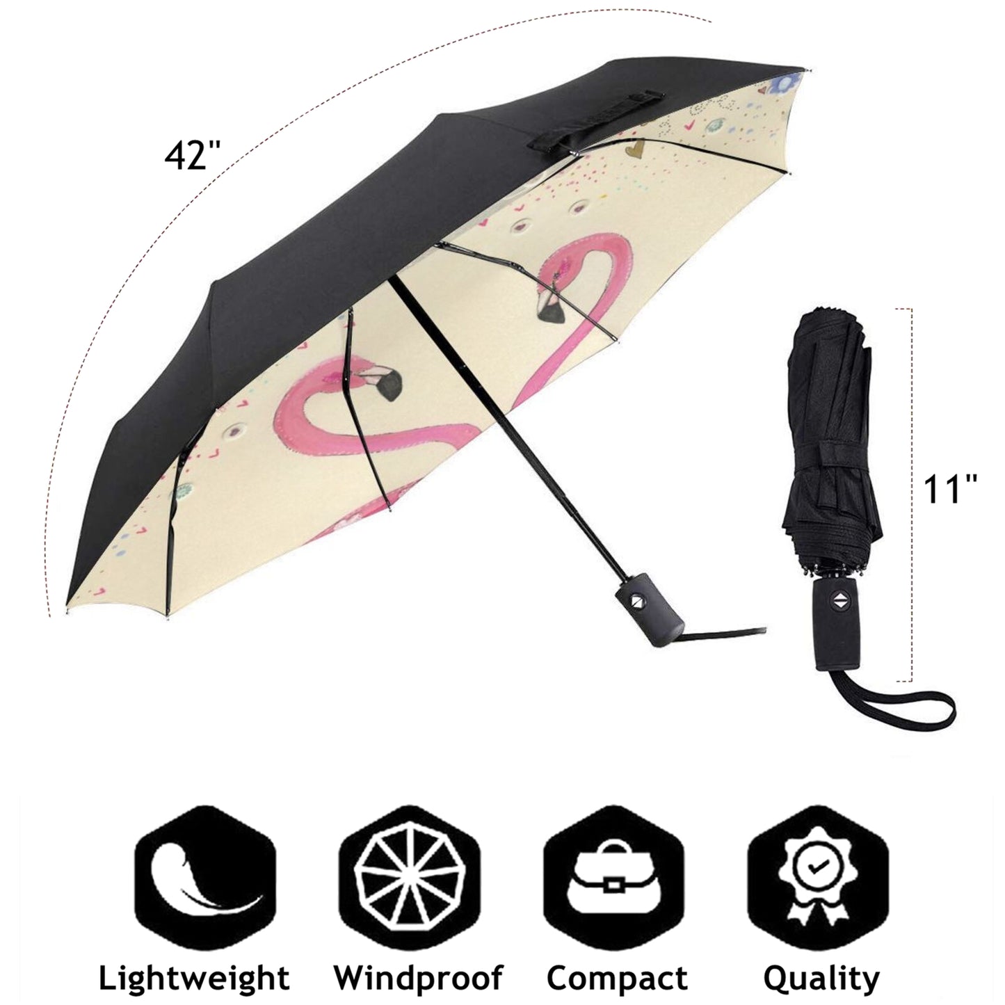 Small Travel Umbrella With Flamingo Couple Inside
