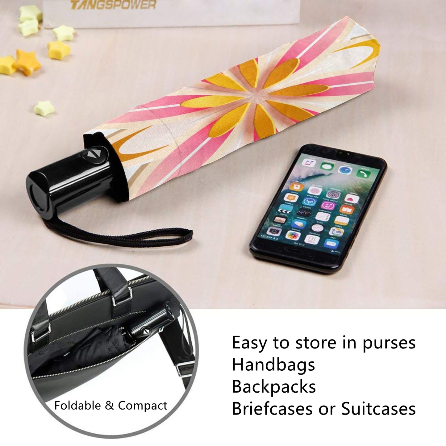 Floral Print Inside Small Automatic Umbrella