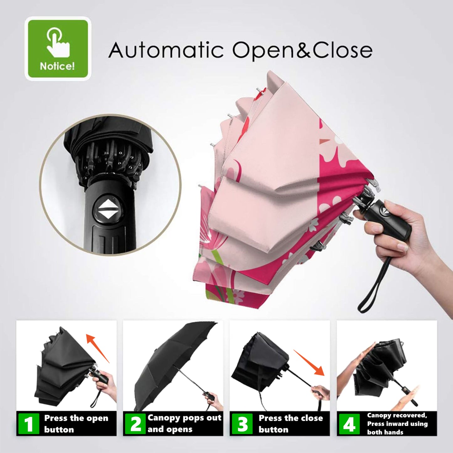 Parapluie pliable avec protection UV et imprimé « Love You So Much »