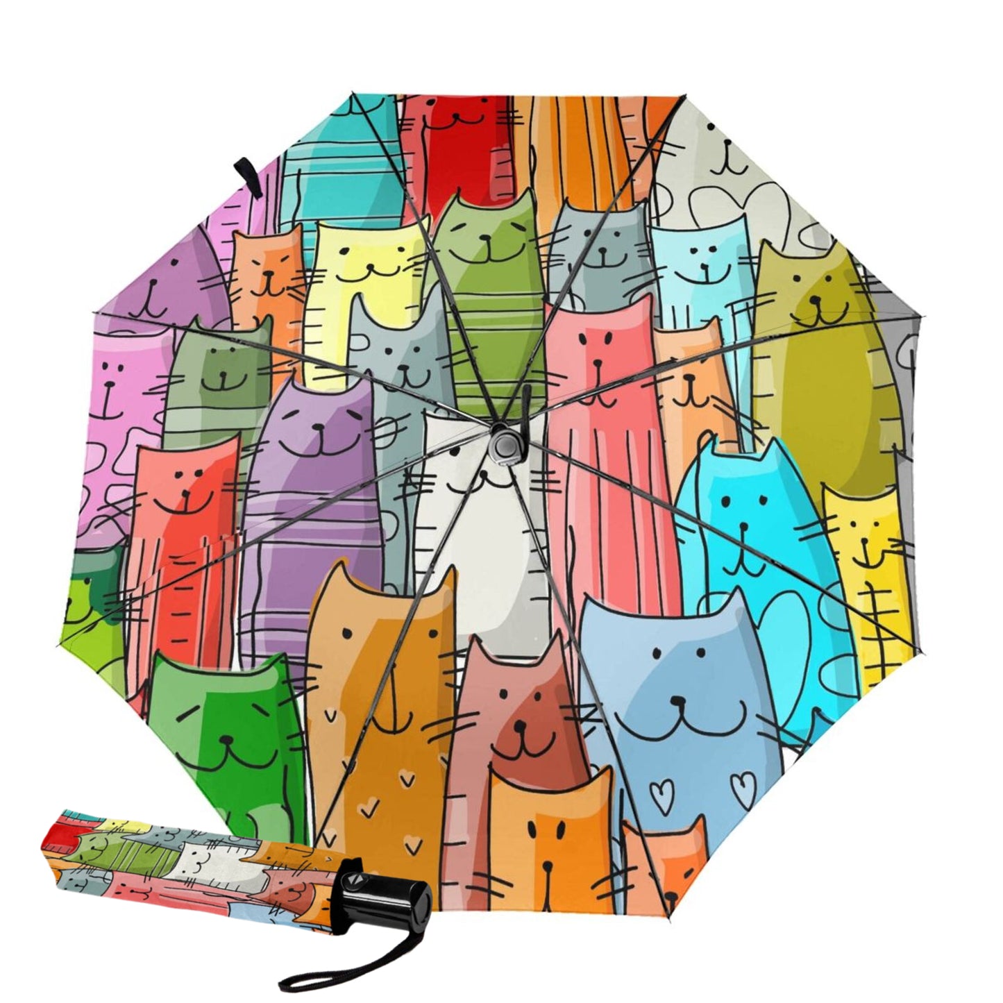 Parapluie pliable avec imprimé de chats amusants à l'intérieur