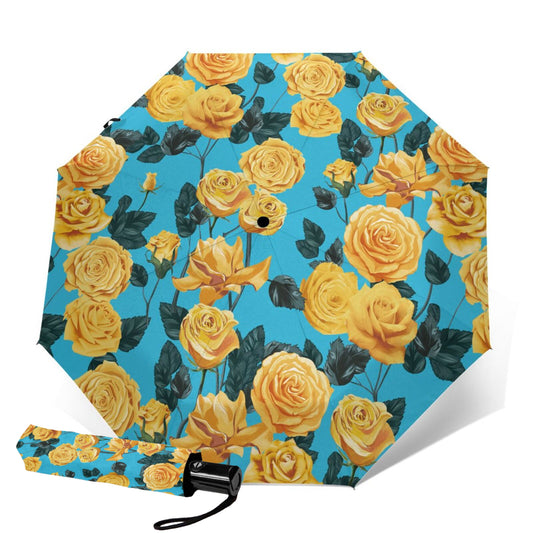 Parapluie pliable compact à fleurs dorées