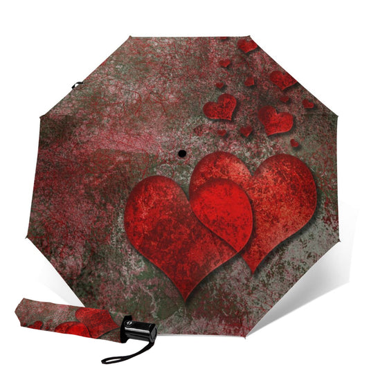 Parapluie compact automatique à imprimé cœur