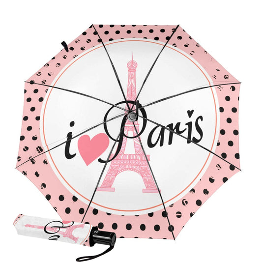 UV Protection Folding Travel Umbrella With I Love Paris Design Inside