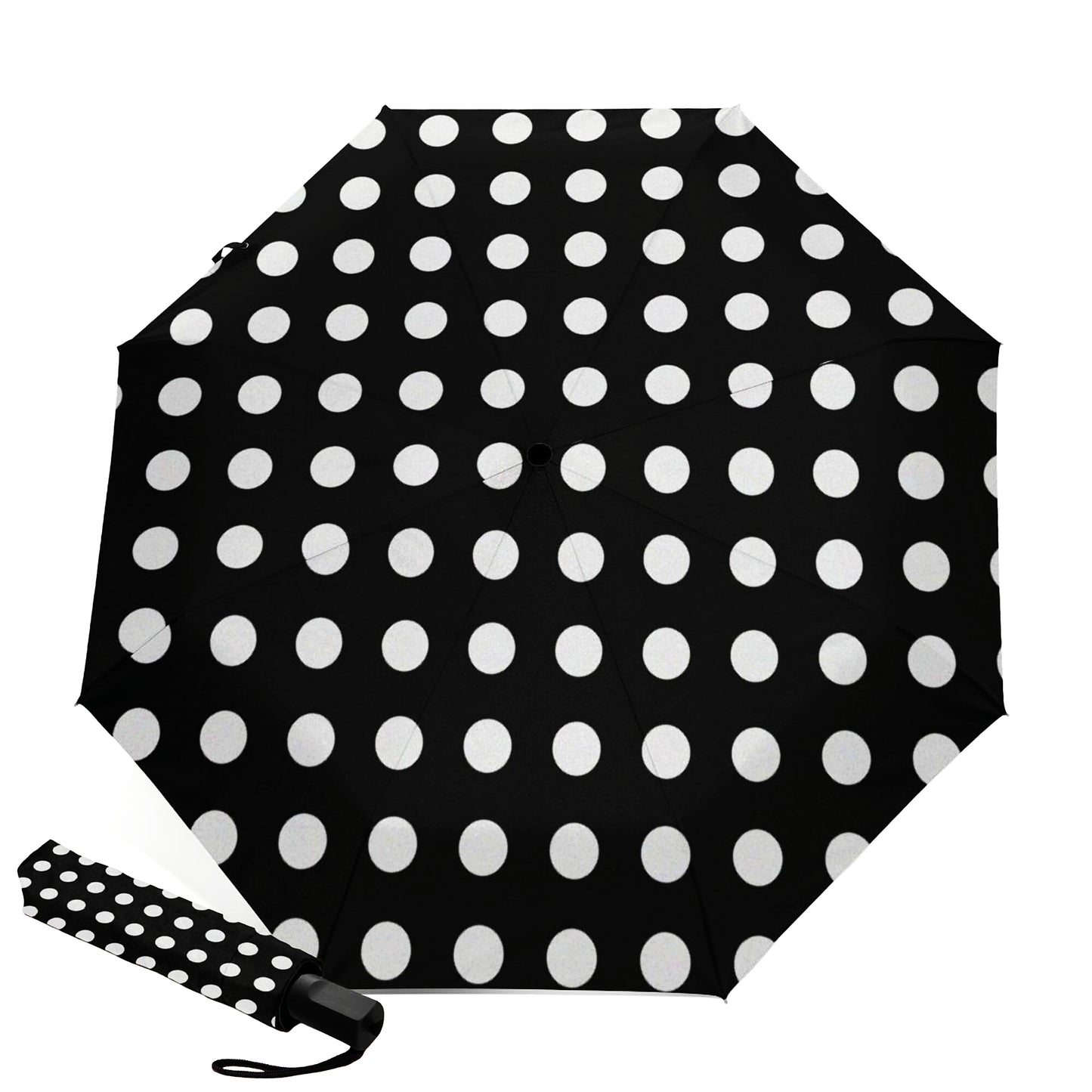 Parapluie pliant manuel à pois noirs et blancs