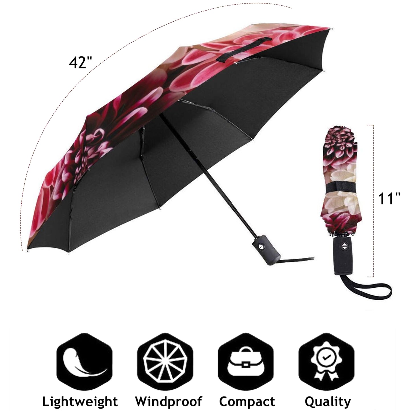 Parapluie compact imprimé de belles fleurs