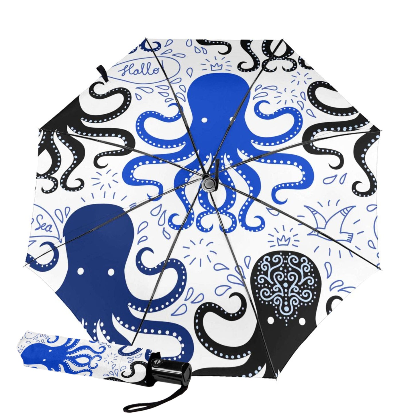 Faltbarer Regenschirm mit Oktopus-Aufdruck innen