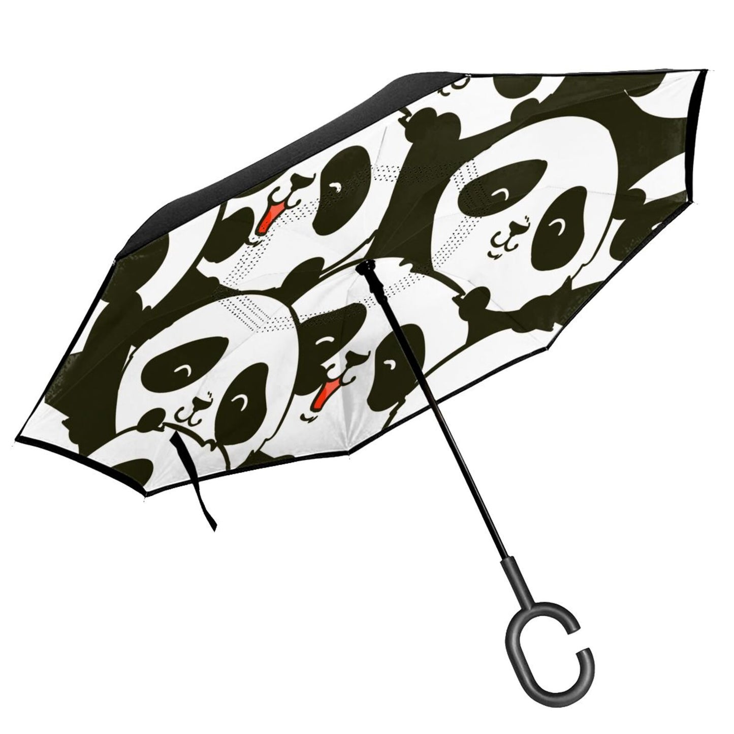 Umgekehrter Regenschirm mit Panda-Print