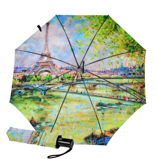 Automatic Folding UV Umbrella With Paris Oil Painting Print Inside