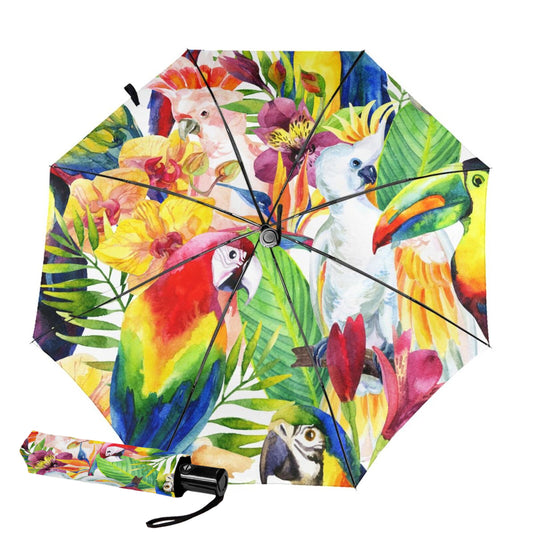 Automatic Open Close Small Foldable Umbrella With Parrot Print Inside
