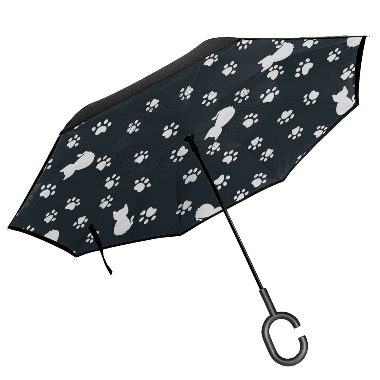 Umgekehrter Regenschirm mit Pfotenabdruck