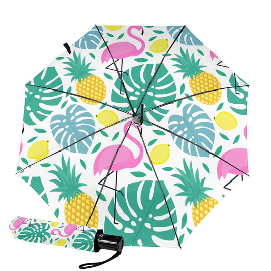 Ananas und Flamingo im automatischen Faltschirm