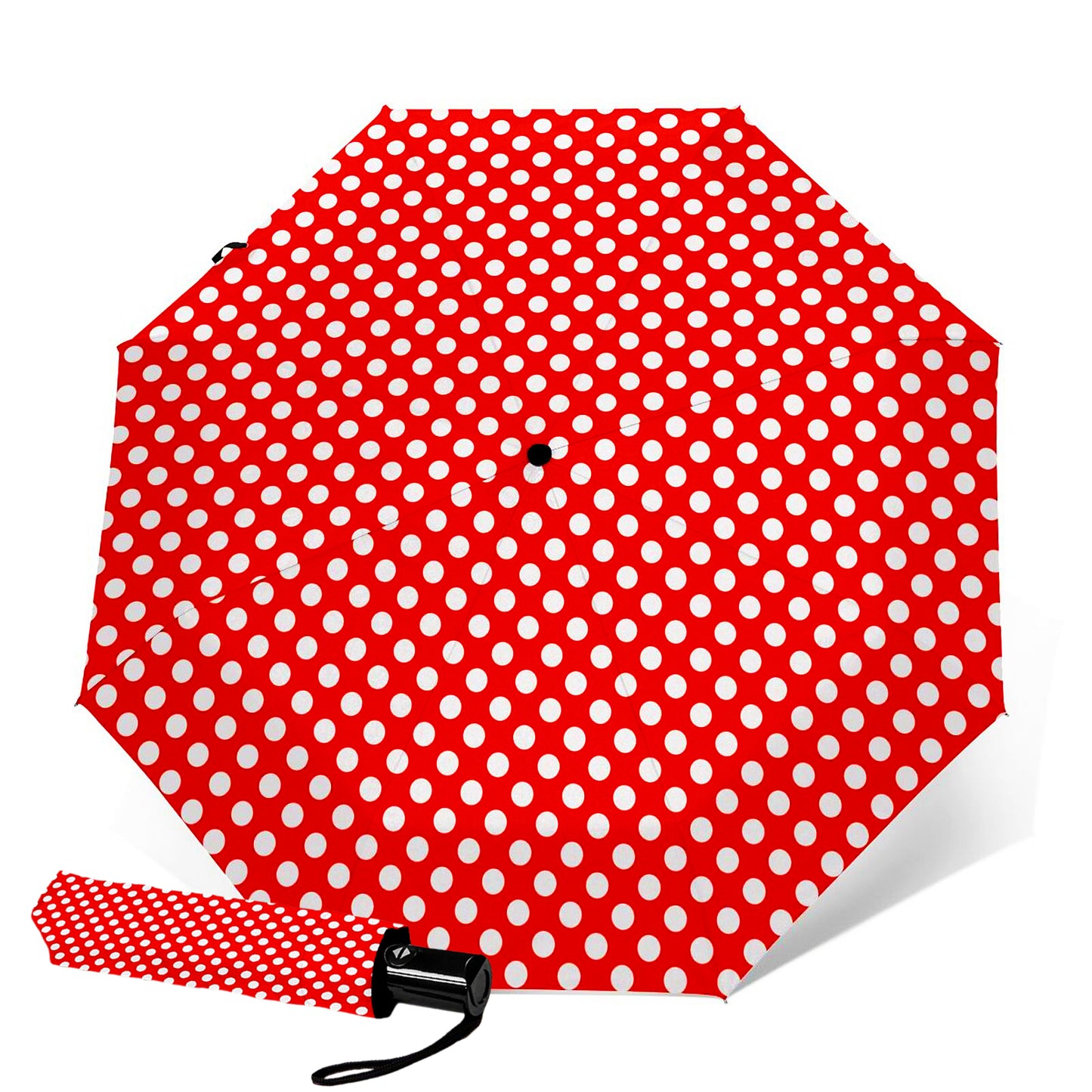 Parapluie pliable à pois rouges et blancs