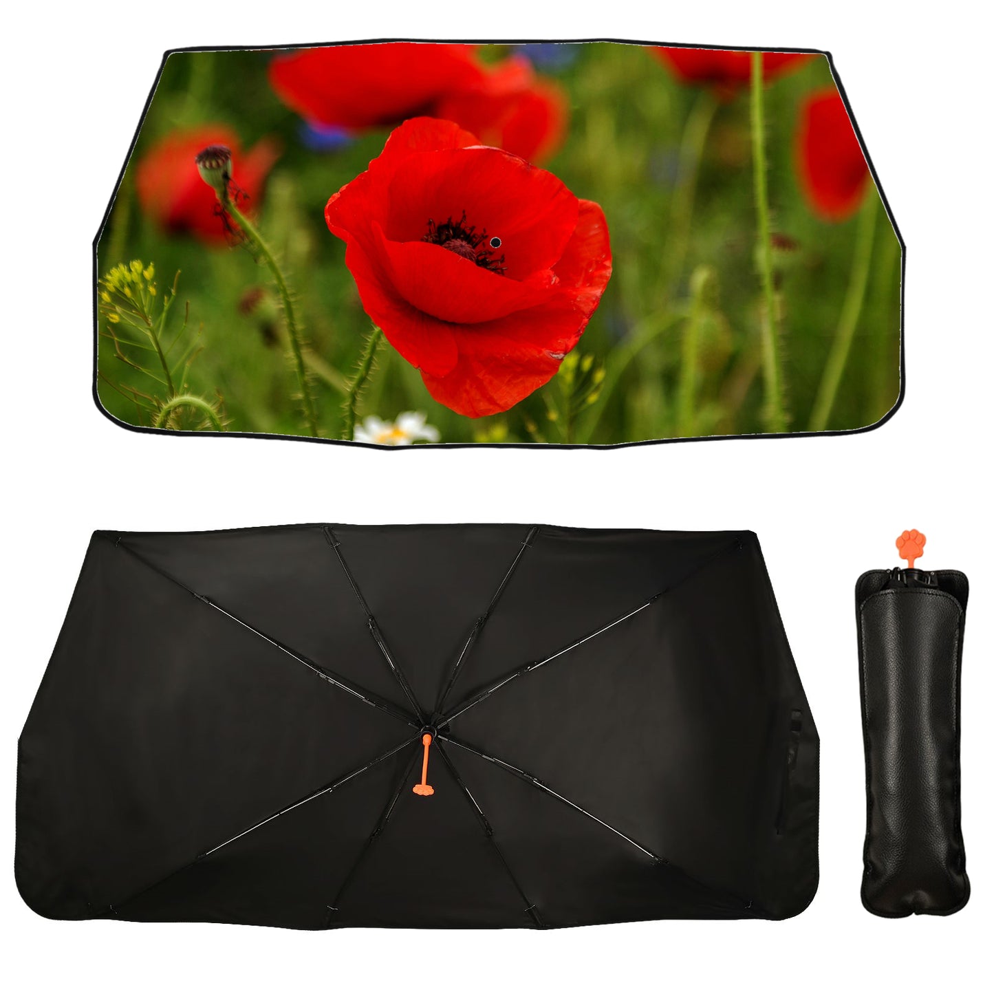 Pare-soleil pliable à fleurs rouges