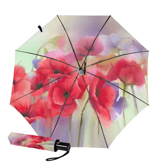 UV Protection Folding Travel Umbrella With Red Flower Print Inside