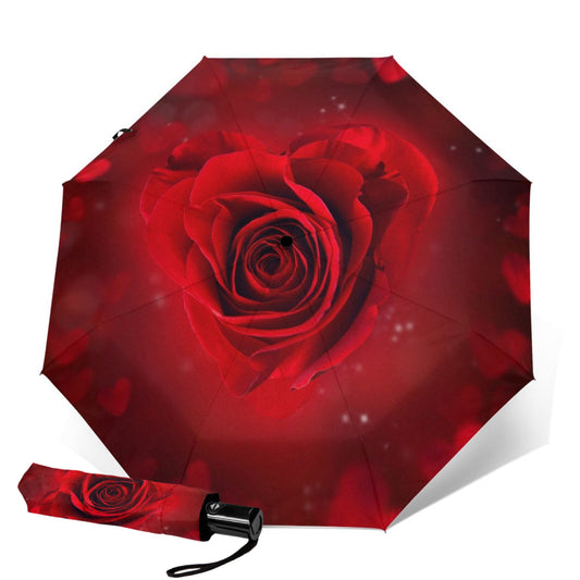 Parapluie compact à motif de rose rouge
