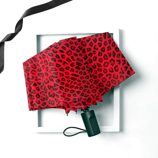 Red Leopard Manual Folding Umbrella