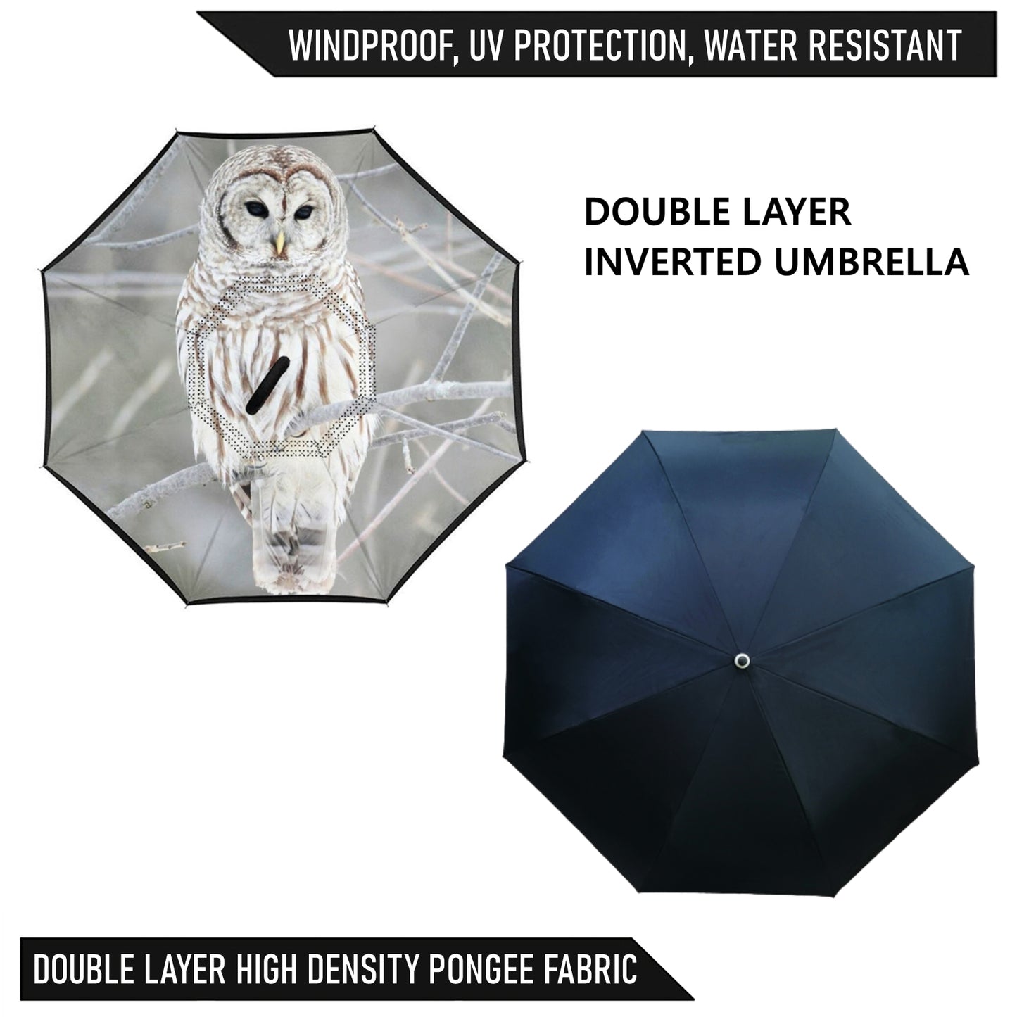 Parapluie inversé imprimé hibou des neiges