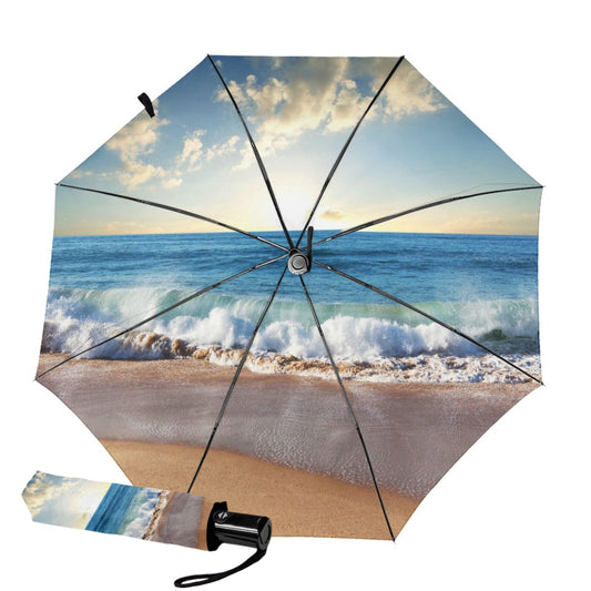 Anti-UV Automatic Small Mini Umbrella With Sea And Sky Print Inside