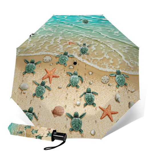 Parasol pliable tortue de mer et plage