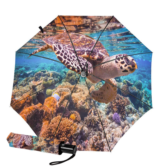 Parapluie pliable avec imprimé tortue de mer à l'intérieur