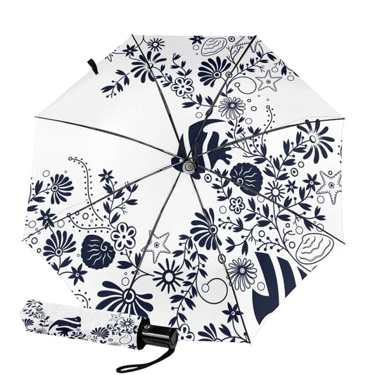 Auto Open Auto Close Folding UV Umbrella With Seaweed And Fish Print Inside