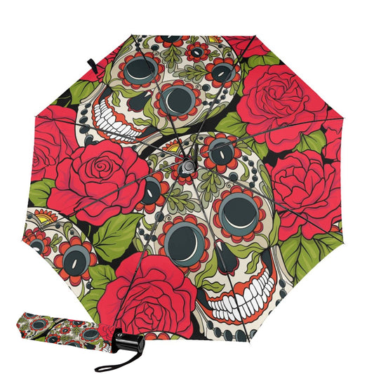 Automatic Open And Close Folding UV Umbrella With Skull Print Inside