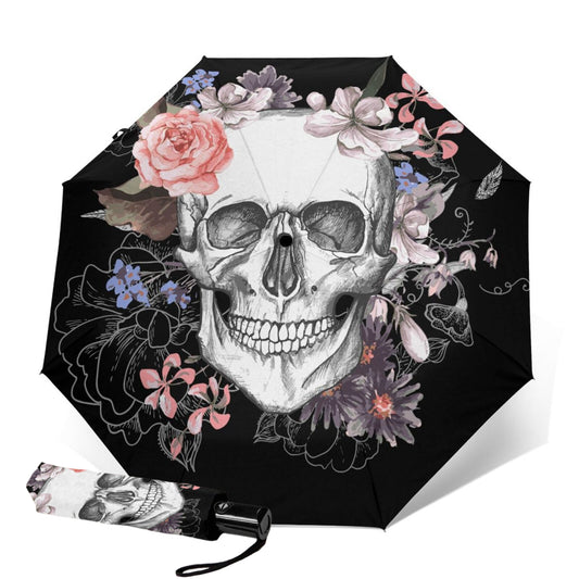 Taschenschirm mit Totenkopf-Motiv, Schwarz
