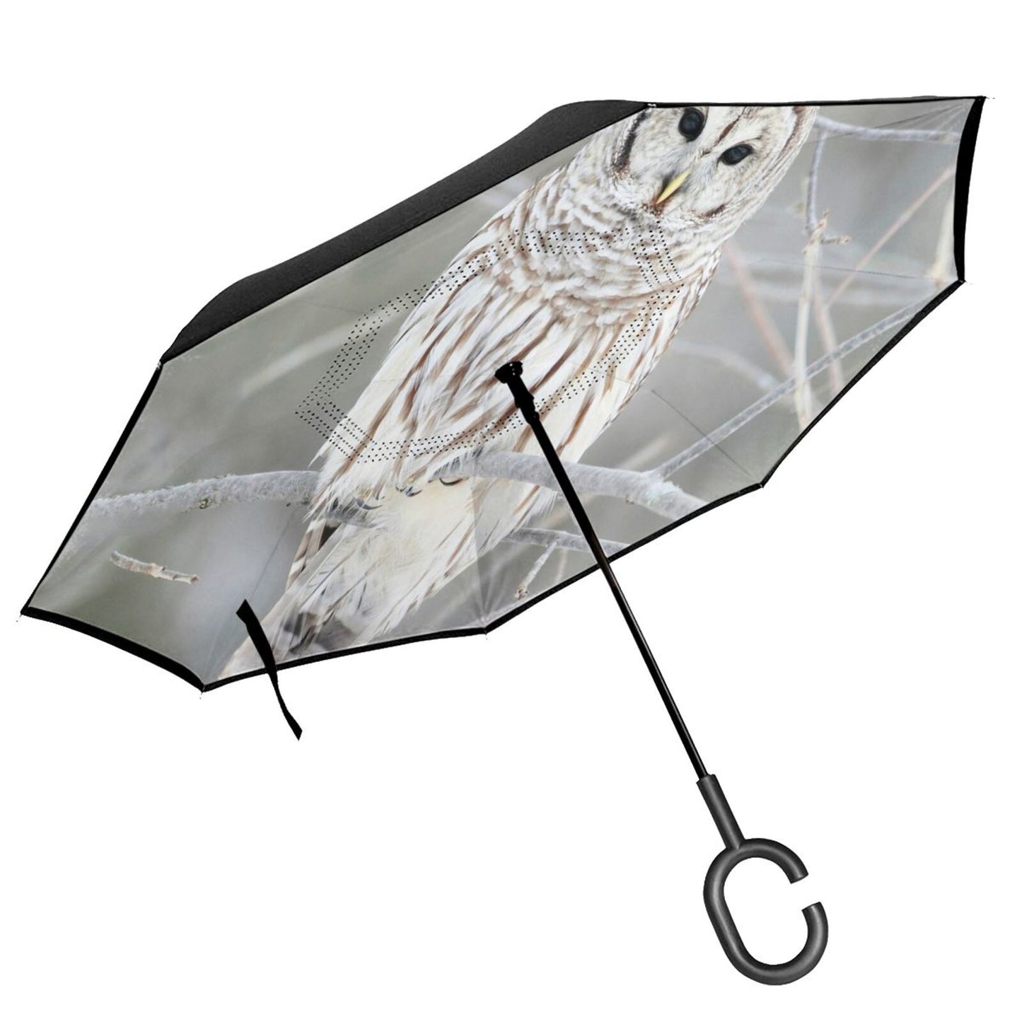 Parapluie inversé imprimé hibou des neiges