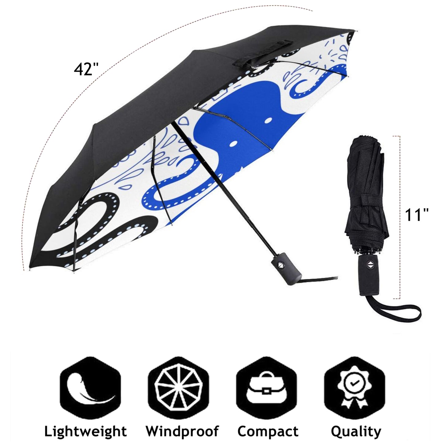 Faltbarer Regenschirm mit Oktopus-Aufdruck innen