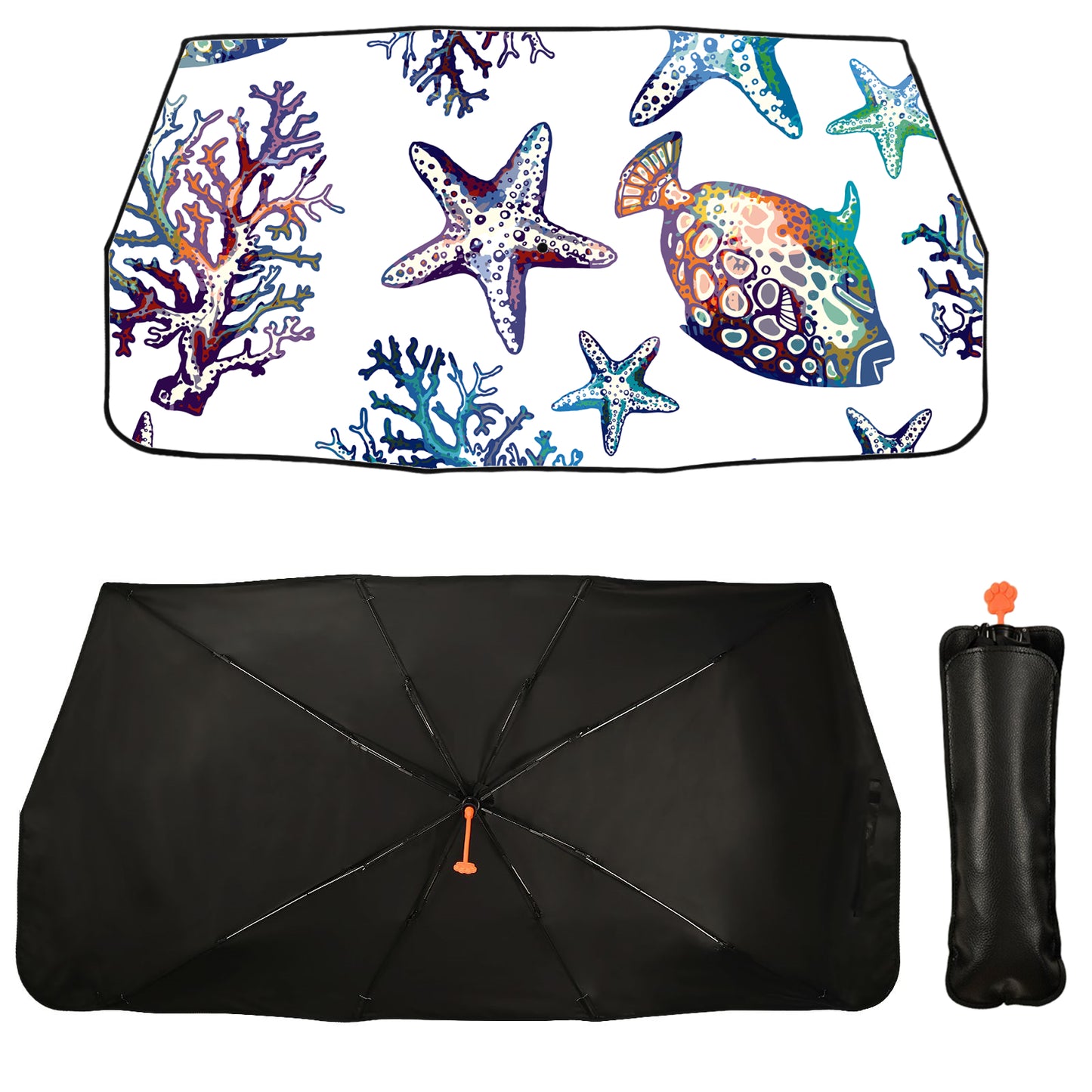 Parapluie de pare-brise de voiture avec étoiles de mer, corail et poisson