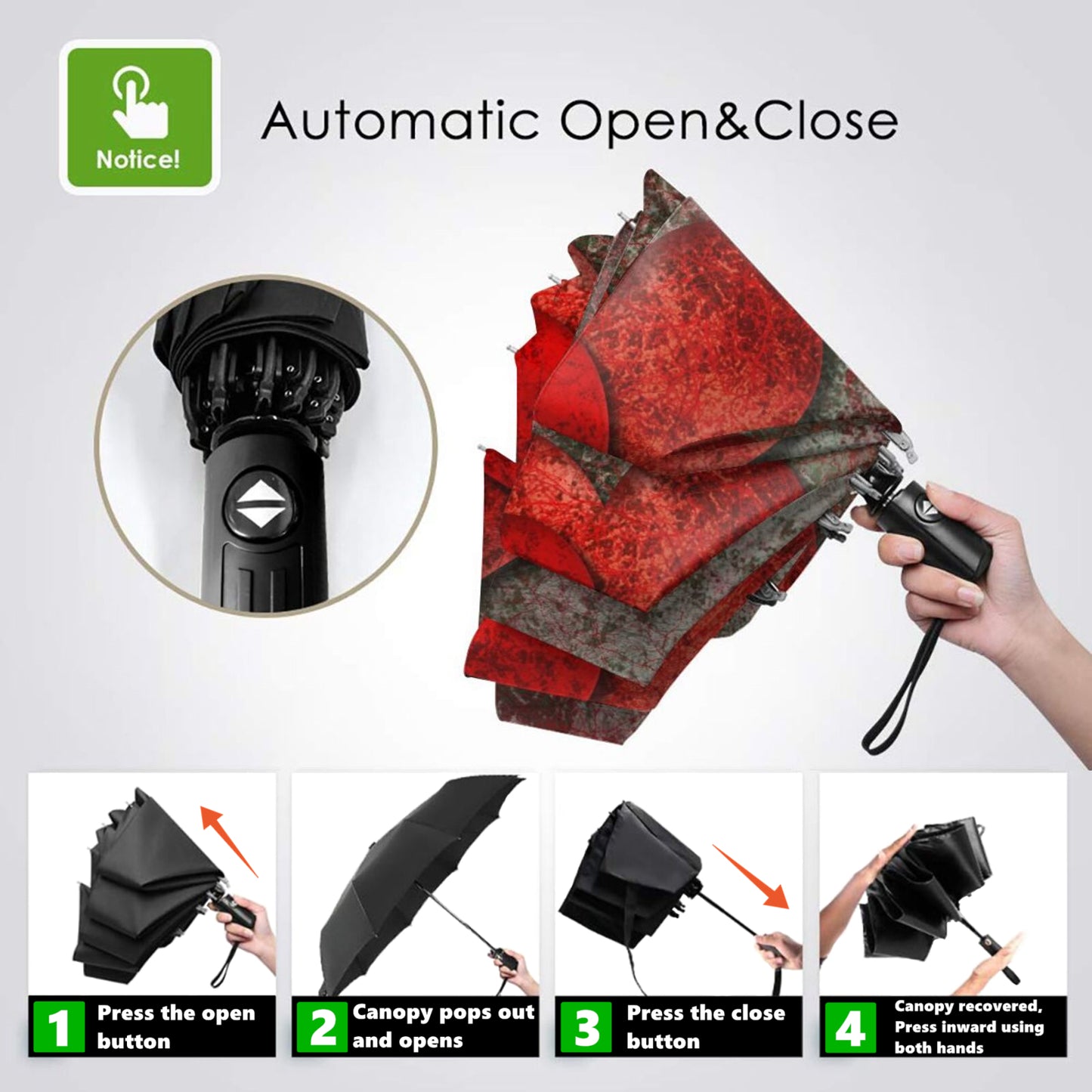 Small Travel Umbrella With Heart Design Print Inside