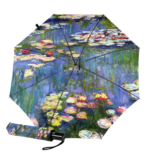 Parapluie compact avec imprimé nénuphars à l'intérieur