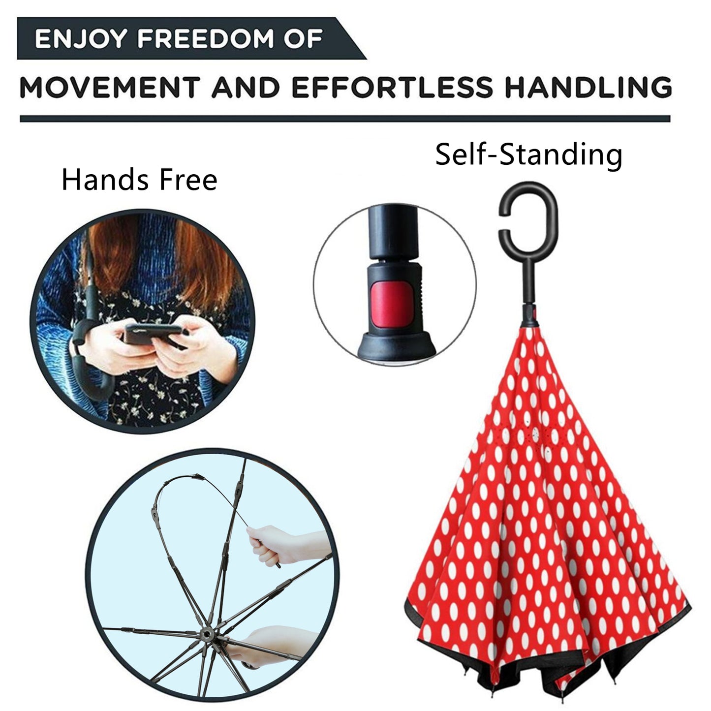 Red And White Polka Dot Inverted Umbrella