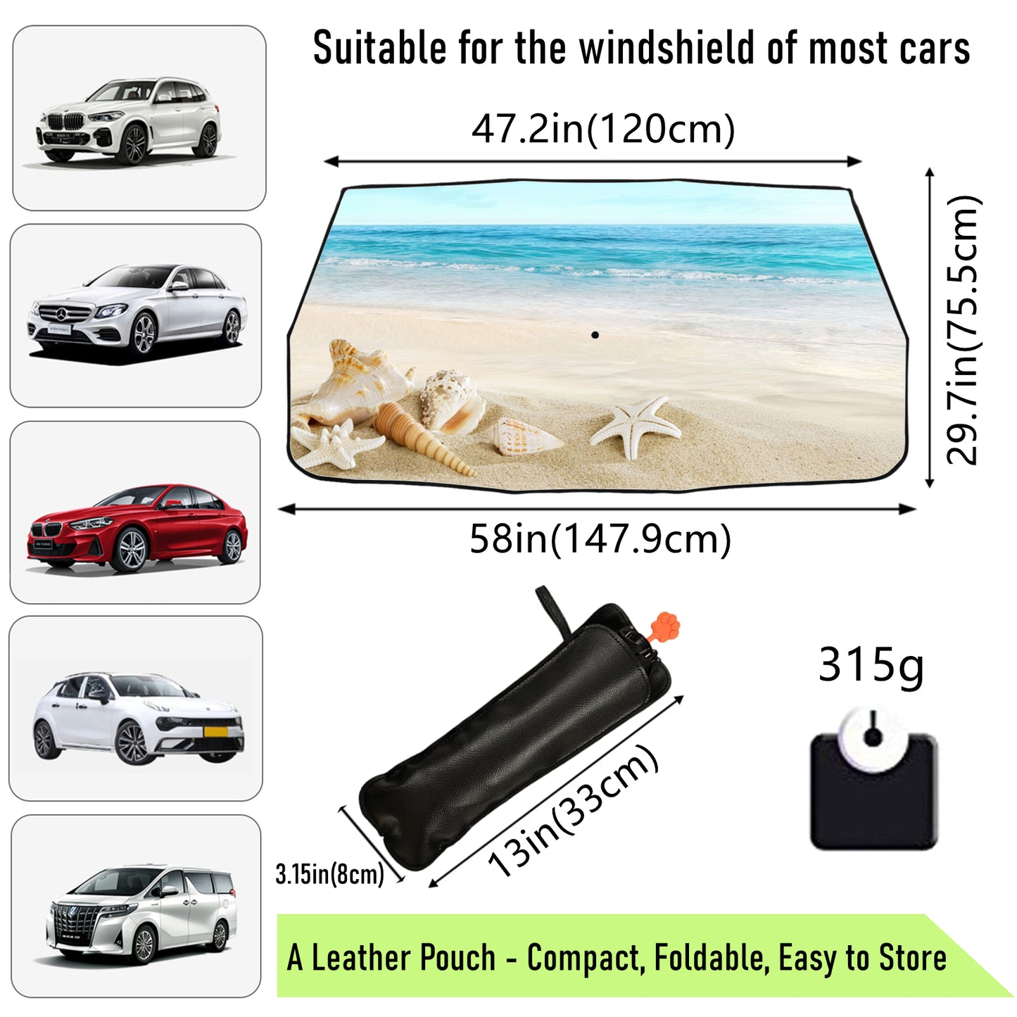 Sonnenschutz für die Windschutzscheibe des Autos mit Muschel-Print