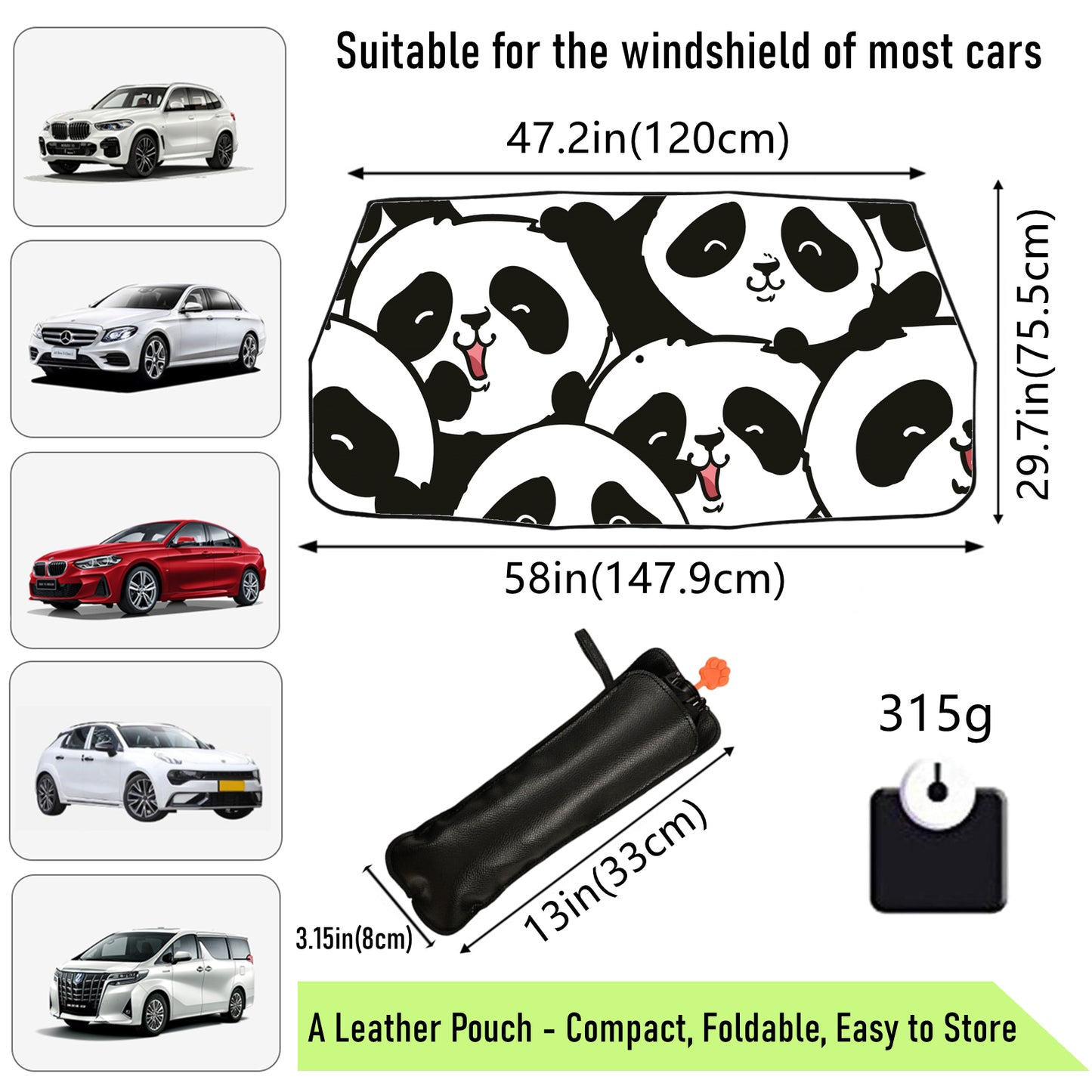 Pare-soleil de pare-brise de voiture panda mignon