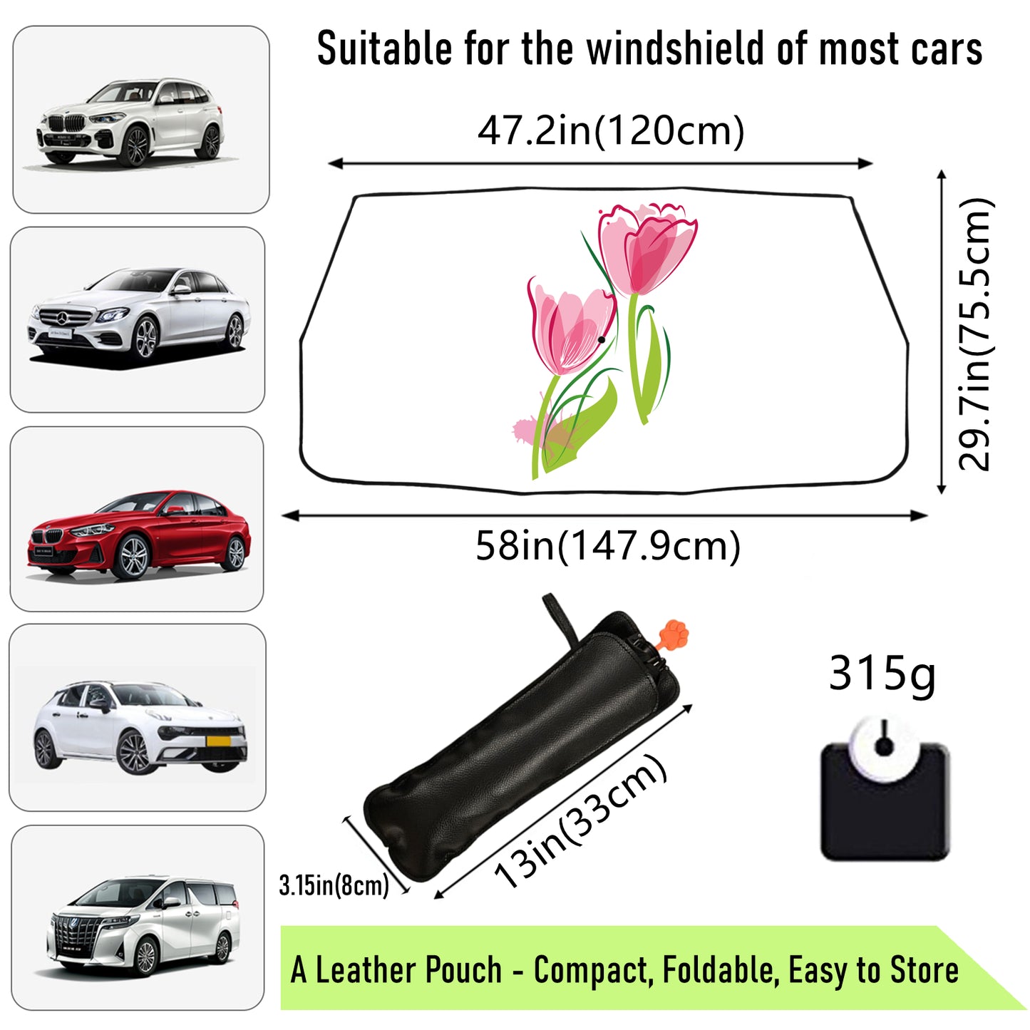 Pare-soleil de pare-brise de voiture à motif floral rose